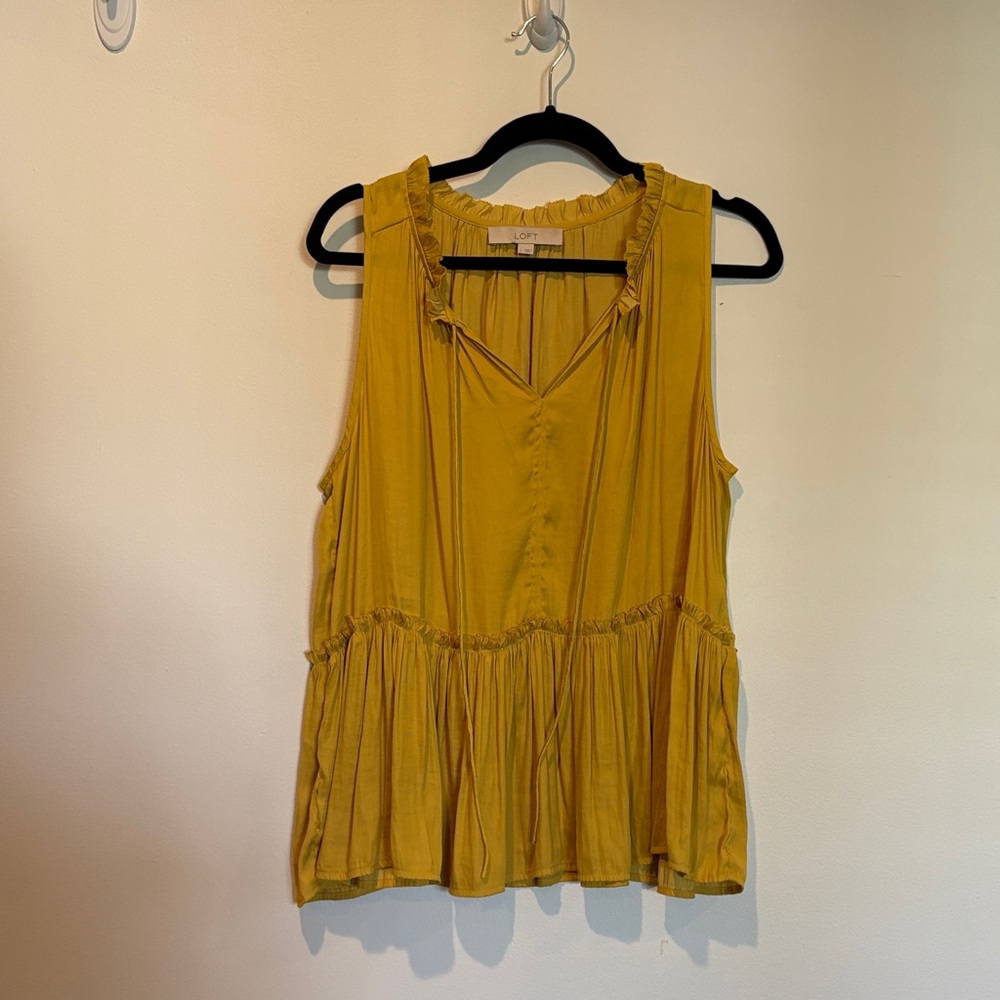 LOFT Mustard Ruffle Sleeveless Blouse